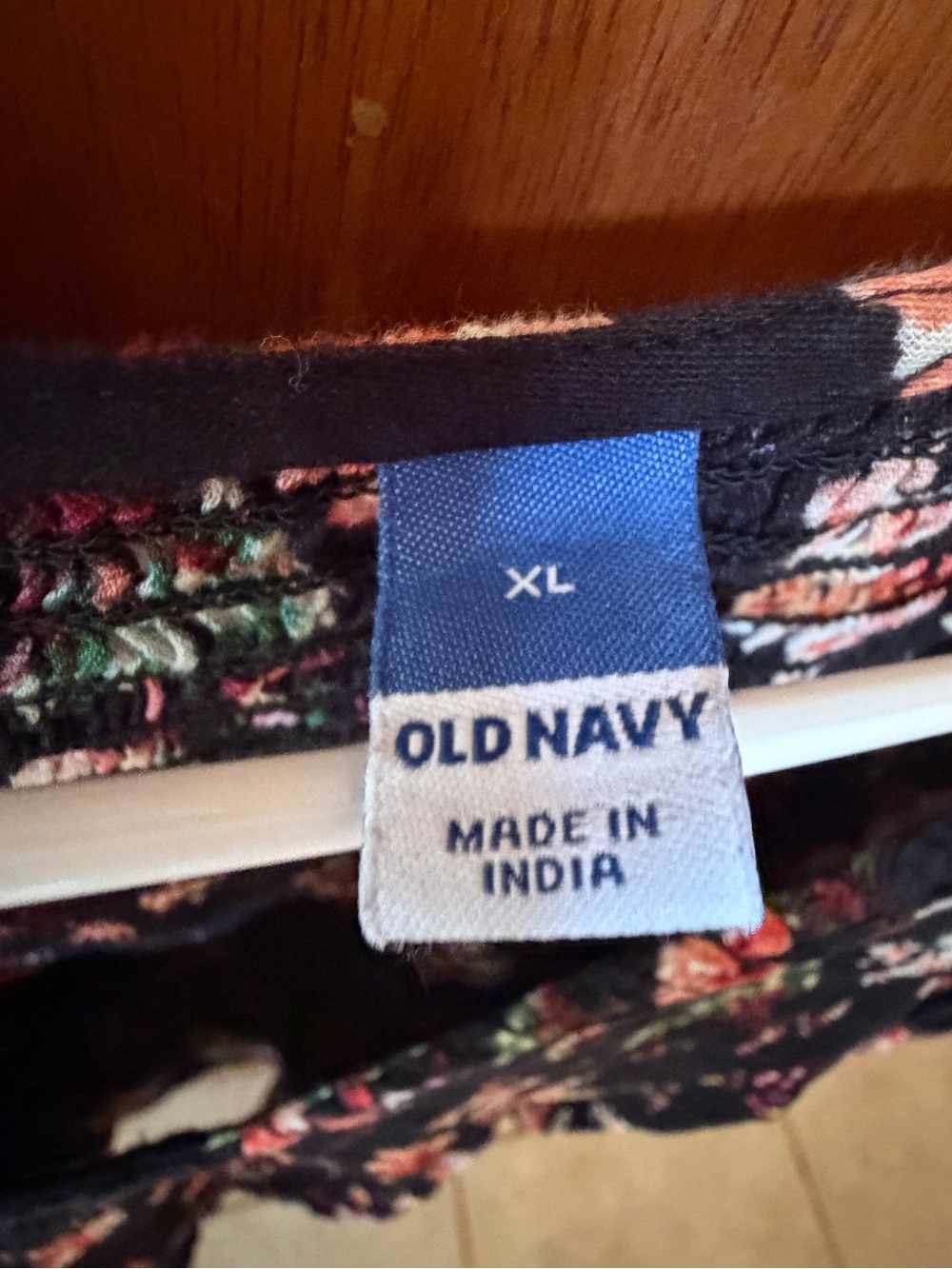 Old Navy Black Floral Tee with Pink & Green Accents